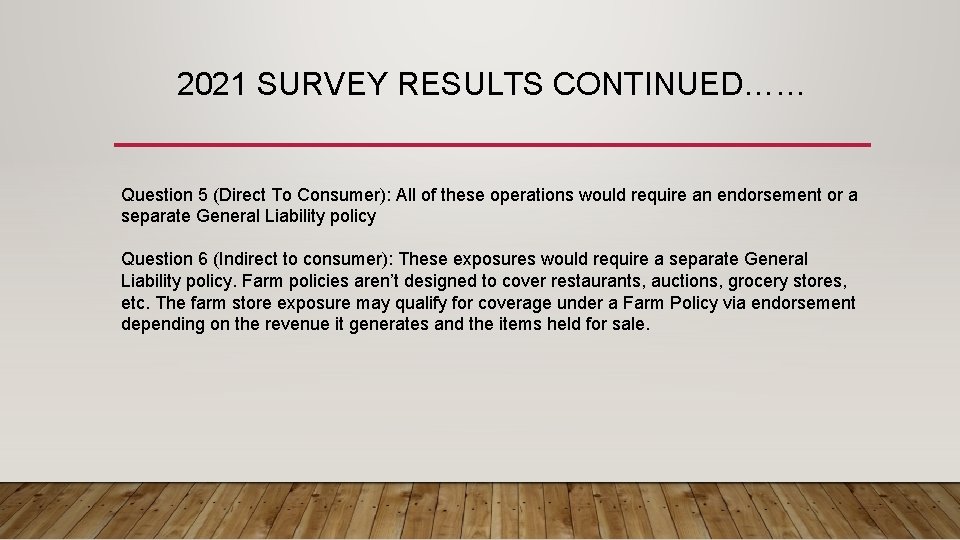 2021 SURVEY RESULTS CONTINUED…… Question 5 (Direct To Consumer): All of these operations would