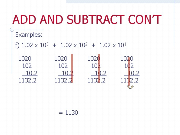 ADD AND SUBTRACT CON’T Examples: f) 1. 02 x 103 + 1. 02 x