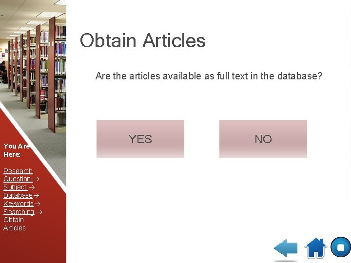 Obtain Articles Are the articles available as full text in the database? You Are
