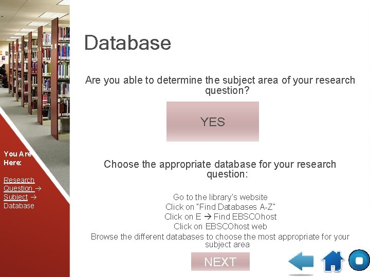 Database Are you able to determine the subject area of your research question? YES