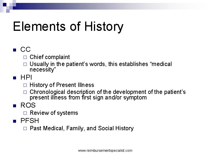 Elements of History n CC ¨ ¨ n HPI ¨ ¨ n History of