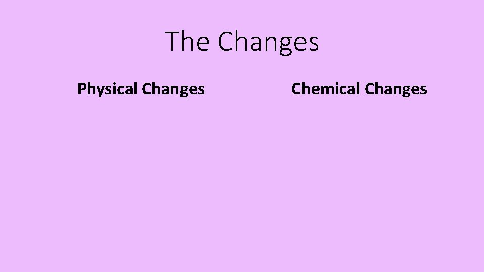 The Changes Physical Changes Chemical Changes 