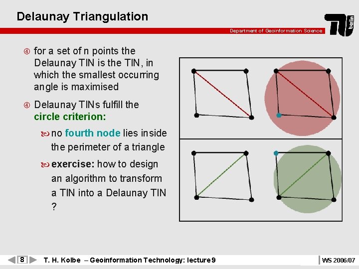 Delaunay Triangulation Department of Geoinformation Science for a set of n points the Delaunay
