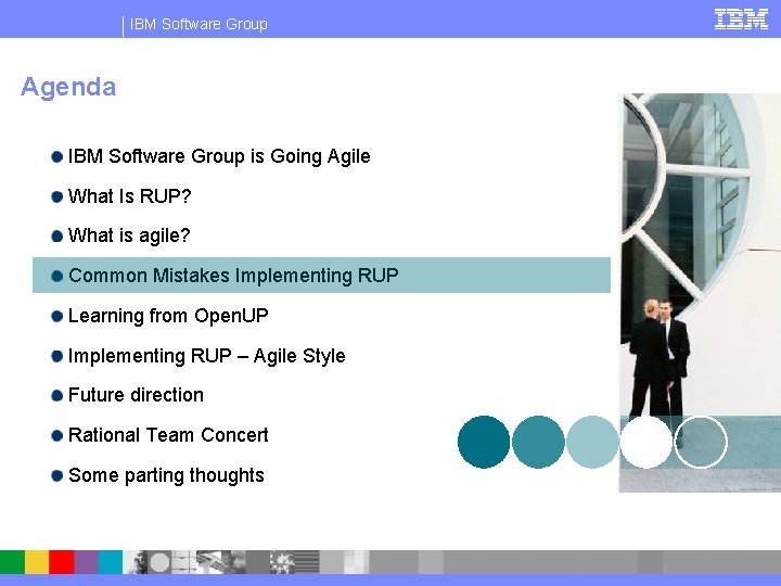 IBM Software Group Agenda IBM Software Group is Going Agile What Is RUP? What