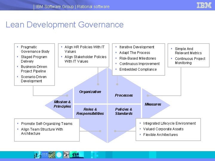 IBM Software Group | Rational software Lean Development Governance § Pragmatic Governance Body §