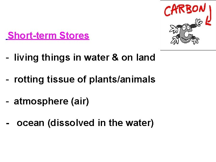 Short-term Stores - living things in water & on land - rotting tissue of