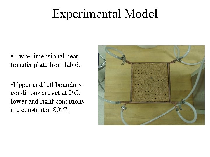 Experimental Model • Two-dimensional heat transfer plate from lab 6. • Upper and left