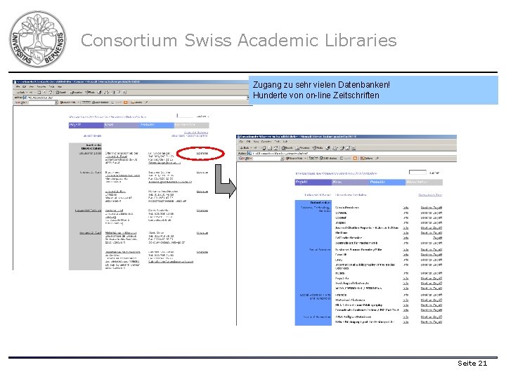 Consortium Swiss Academic Libraries Zugang zu sehr vielen Datenbanken! Hunderte von on-line Zeitschriften Seite