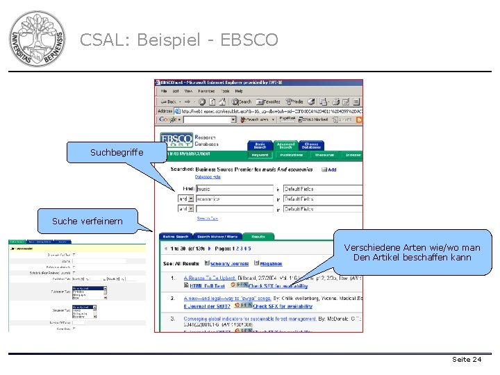 CSAL: Beispiel - EBSCO Suchbegriffe Suche verfeinern Verschiedene Arten wie/wo man Den Artikel beschaffen