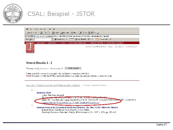 CSAL: Beispiel - JSTOR Seite 27 