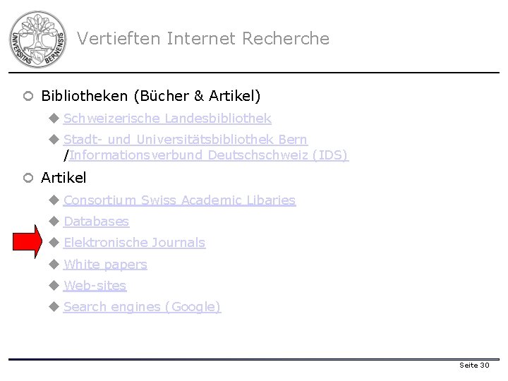 Vertieften Internet Recherche ¢ Bibliotheken (Bücher & Artikel) u Schweizerische Landesbibliothek u Stadt- und