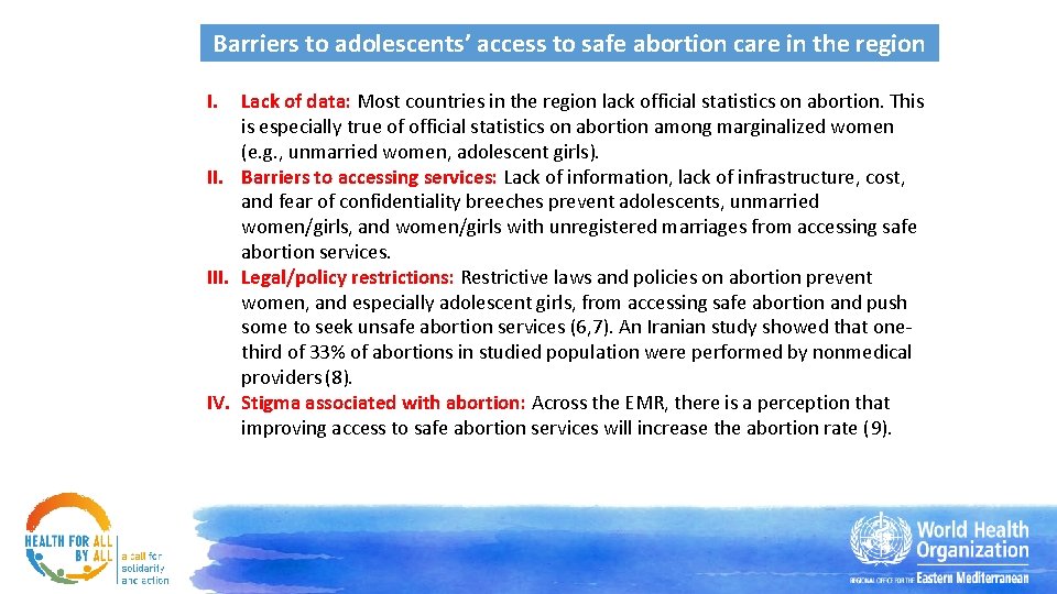 Barriers to adolescents’ access to safe abortion care in the region I. Lack of