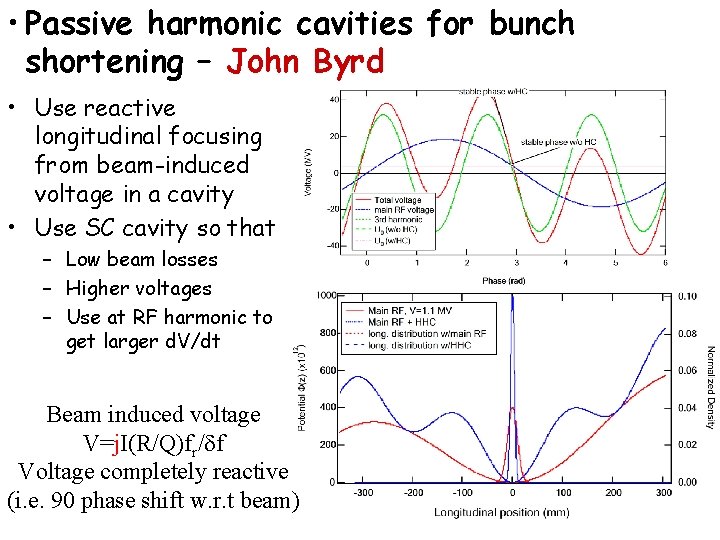  • Passive harmonic cavities for bunch shortening – John Byrd • Use reactive