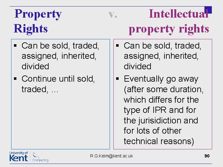 Property Rights v. § Can be sold, traded, assigned, inherited, divided § Continue until