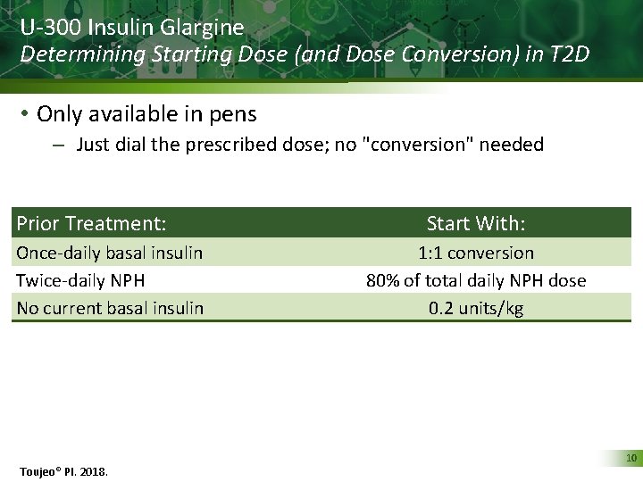 U-300 Insulin Glargine Determining Starting Dose (and Dose Conversion) in T 2 D •