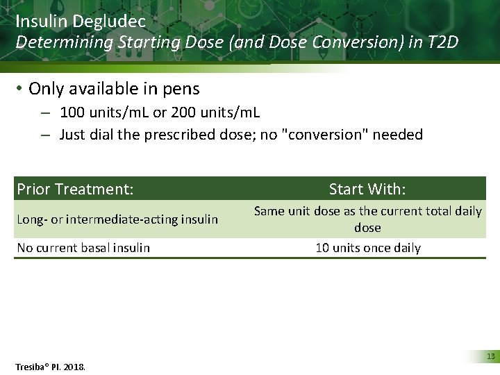 Insulin Degludec Determining Starting Dose (and Dose Conversion) in T 2 D • Only