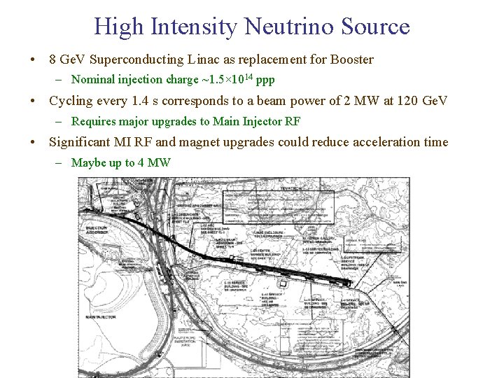High Intensity Neutrino Source • 8 Ge. V Superconducting Linac as replacement for Booster