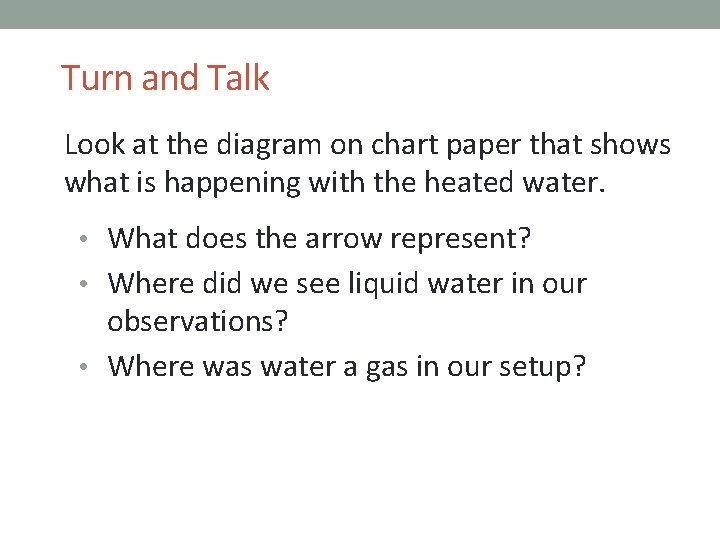 Turn and Talk Look at the diagram on chart paper that shows what is