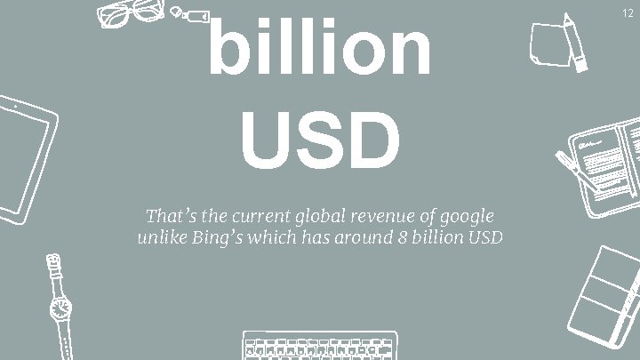 billion USD That’s the current global revenue of google unlike Bing’s which has around