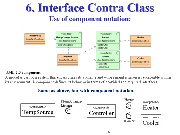6. Interface Contra Class Use of component notation: UML 2. 0 component: A modular 6. Interface Contra Class Use of component notation: UML 2. 0 component: A modular