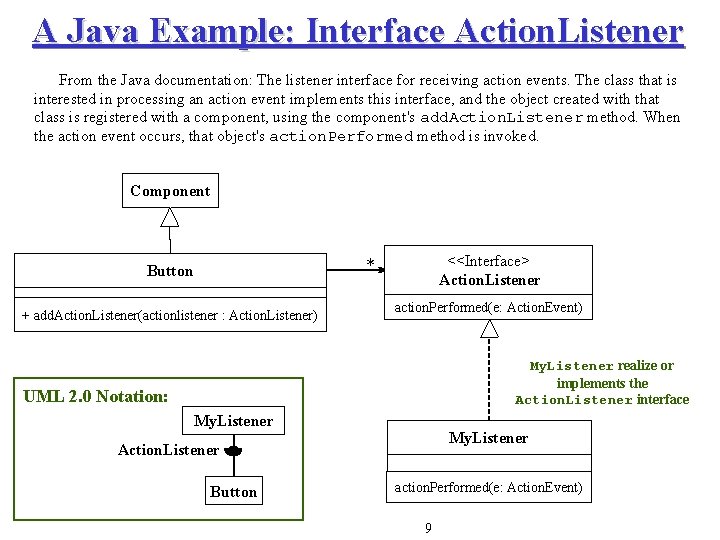 A Java Example: Interface Action. Listener From the Java documentation: The listener interface for A Java Example: Interface Action. Listener From the Java documentation: The listener interface for