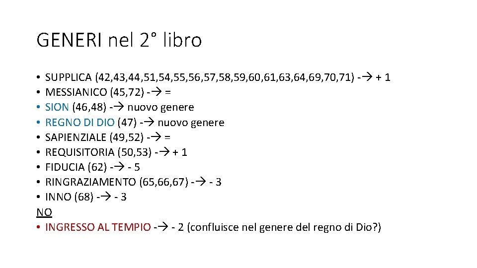 GENERI nel 2° libro • SUPPLICA (42, 43, 44, 51, 54, 55, 56, 57,