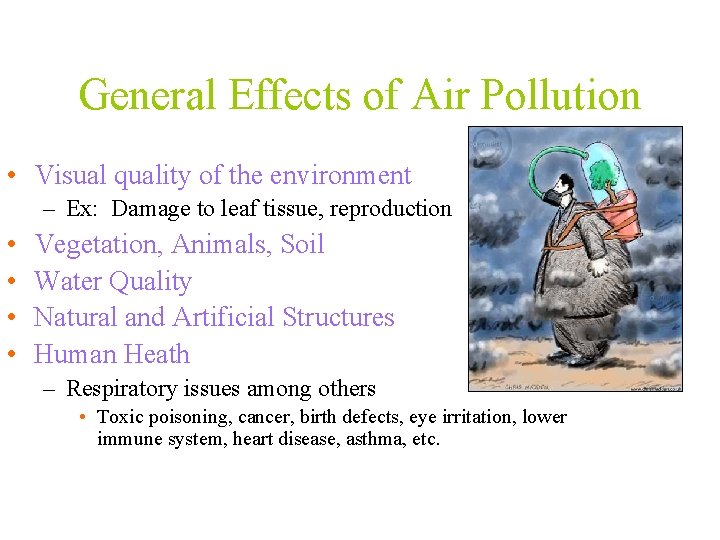 General Effects of Air Pollution • Visual quality of the environment – Ex: Damage