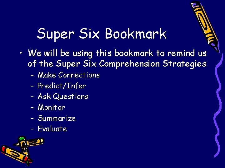 Super Six Bookmark • We will be using this bookmark to remind us of