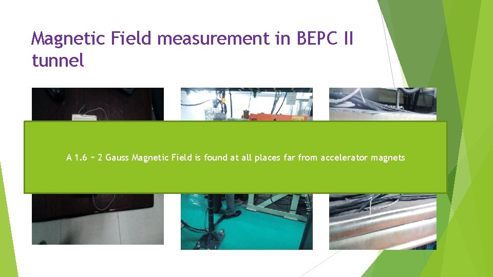 Magnetic Field measurement in BEPC II tunnel A 1. 6 ~ 2 Gauss Magnetic Magnetic Field measurement in BEPC II tunnel A 1. 6 ~ 2 Gauss Magnetic