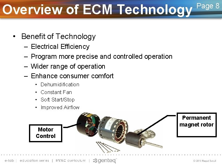 Overview of ECM Technology Page 8 • Benefit of Technology – – Electrical Efficiency