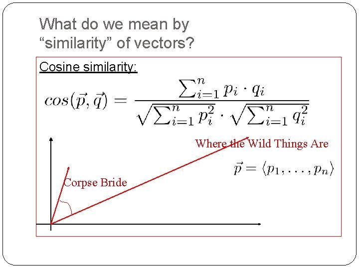 What do we mean by “similarity” of vectors? Cosine similarity: Where the Wild Things