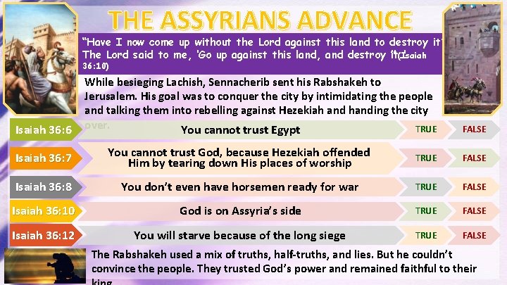 THE ASSYRIANS ADVANCE “Have I now come up without the Lord against this land