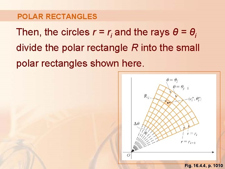 POLAR RECTANGLES Then, the circles r = ri and the rays θ = θi
