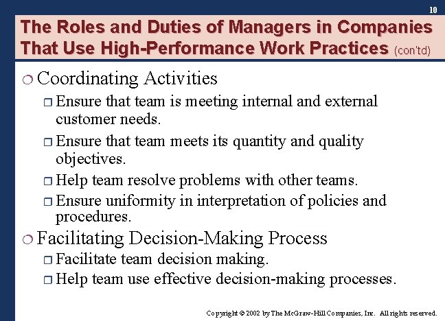 10 The Roles and Duties of Managers in Companies That Use High-Performance Work Practices