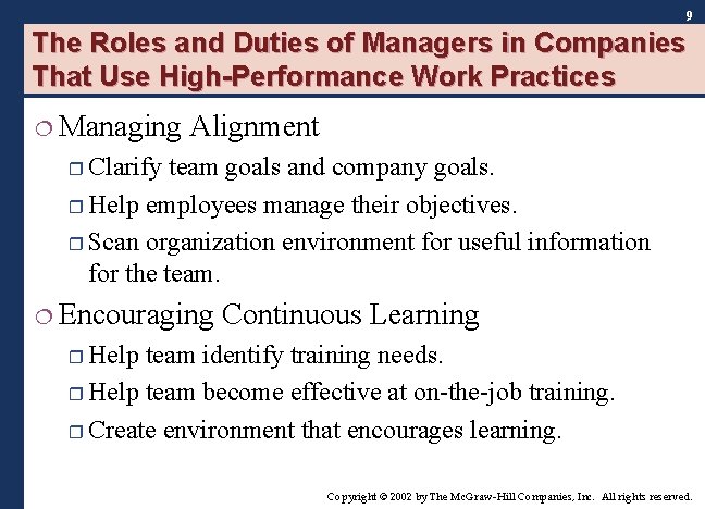 9 The Roles and Duties of Managers in Companies That Use High-Performance Work Practices