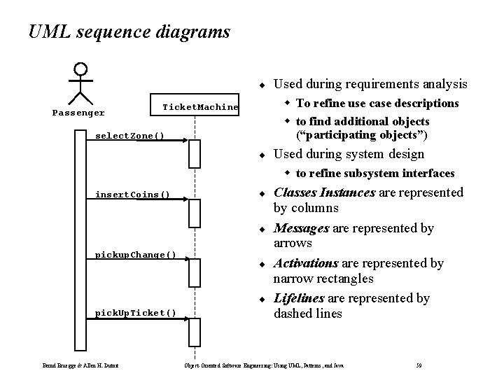 UML sequence diagrams ¨ Passenger Used during requirements analysis w To refine use case