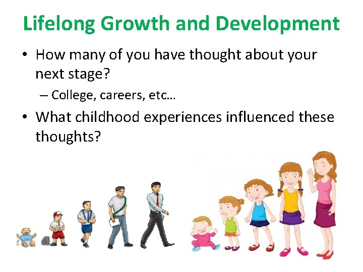 Lifelong Growth and Development • How many of you have thought about your next