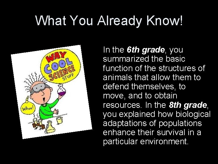 What You Already Know! In the 6 th grade, you summarized the basic function