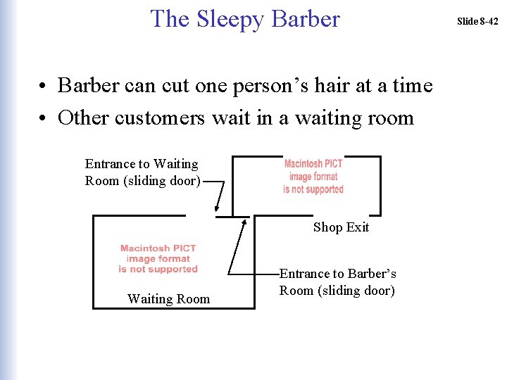 The Sleepy Barber • Barber can cut one person’s hair at a time •