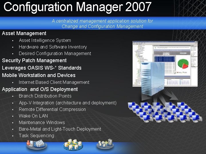 Configuration Manager 2007 A centralized management application solution for Change and Configuration Management Asset