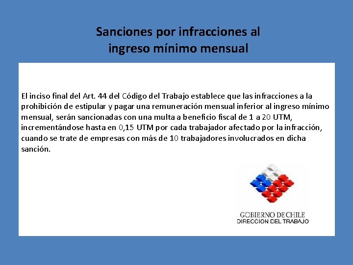 Sanciones por infracciones al ingreso mínimo mensual El inciso final del Art. 44 del