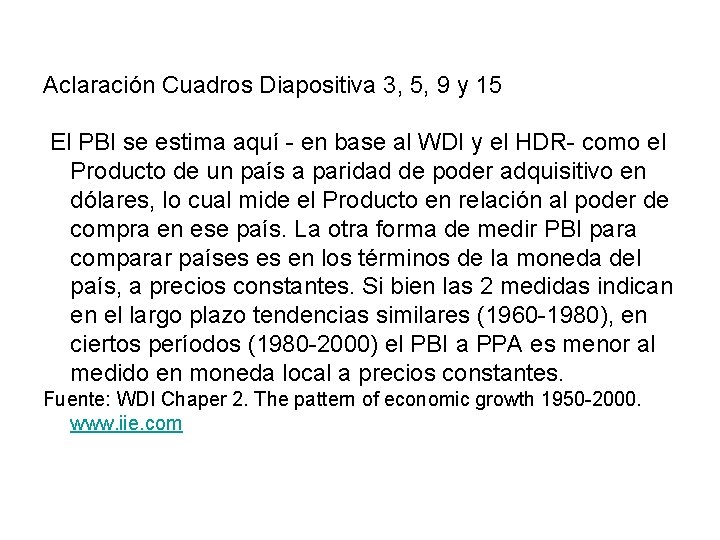 Aclaración Cuadros Diapositiva 3, 5, 9 y 15 El PBI se estima aquí -