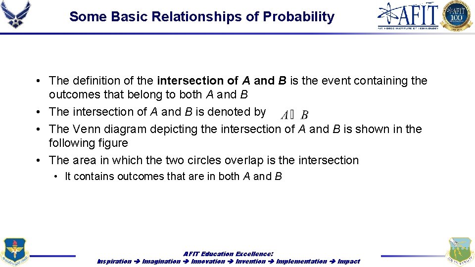 Some Basic Relationships of Probability • The definition of the intersection of A and