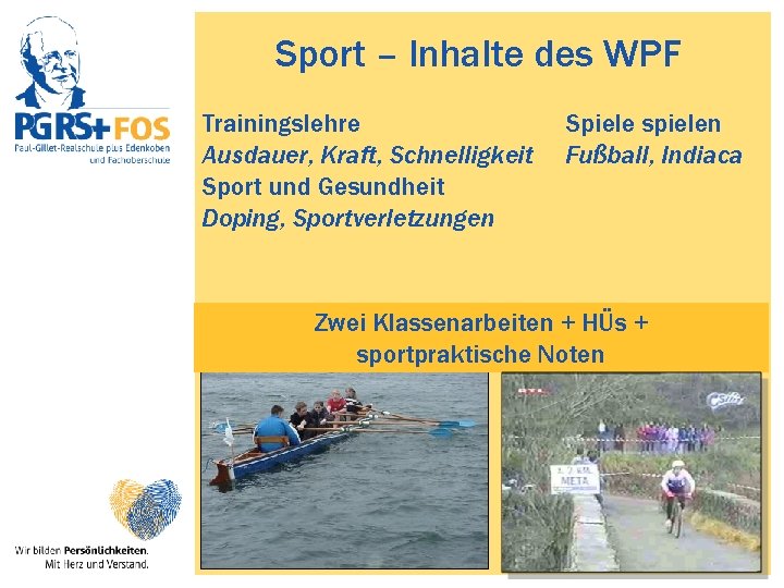 Sport – Inhalte des WPF Trainingslehre Ausdauer, Kraft, Schnelligkeit Sport und Gesundheit Doping, Sportverletzungen