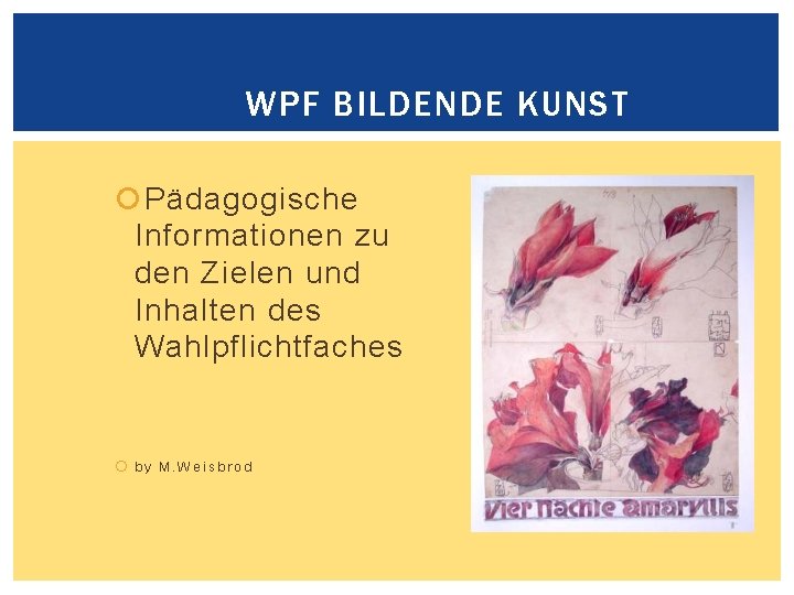 WPF BILDENDE KUNST Pädagogische Informationen zu den Zielen und Inhalten des Wahlpflichtfaches by M.