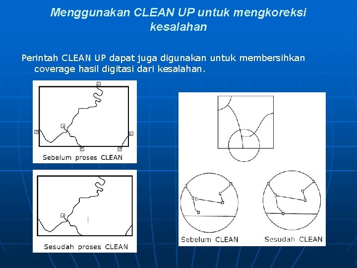 Menggunakan CLEAN UP untuk mengkoreksi kesalahan Perintah CLEAN UP dapat juga digunakan untuk membersihkan