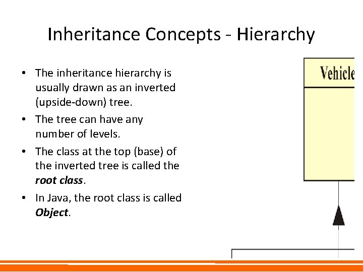 Inheritance Concepts - Hierarchy • The inheritance hierarchy is usually drawn as an inverted Inheritance Concepts - Hierarchy • The inheritance hierarchy is usually drawn as an inverted