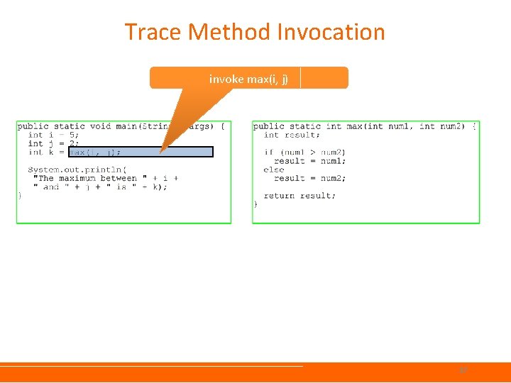 Trace Method Invocation invoke max(i, j) 37 Trace Method Invocation invoke max(i, j) 37