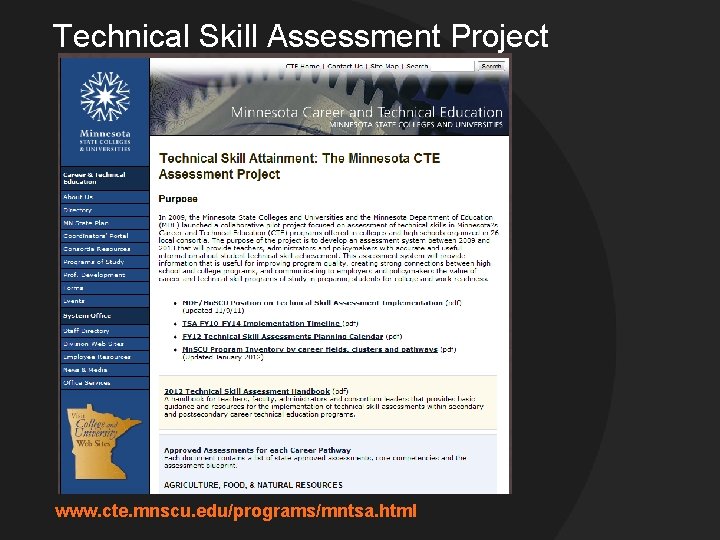 Technical Skill Assessment Project www. cte. mnscu. edu/programs/mntsa. html 