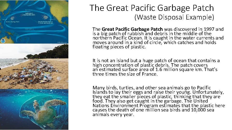 The Great Pacific Garbage Patch (Waste Disposal Example) The Great Pacific Garbage Patch was